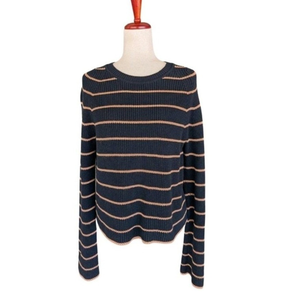 La Ligne Black‎ Cotton Cashmere Striped Crew Neck Long Sleeve Sweater Size XS